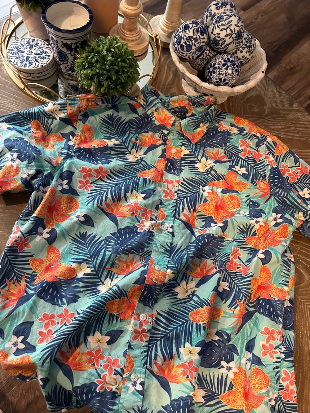 Men’s Tropical Hawaiian Hibiscus Floral Button Down Shirt Large